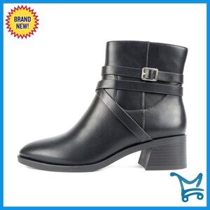 Women's Round Toe Ankle Boots with Side Zipper Block Heel